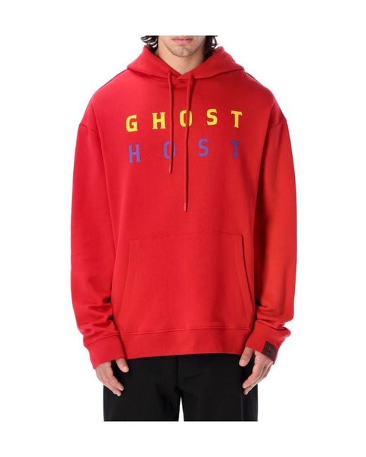 Raf Simons Red Ghost Printed Drawstring Hoodie for men