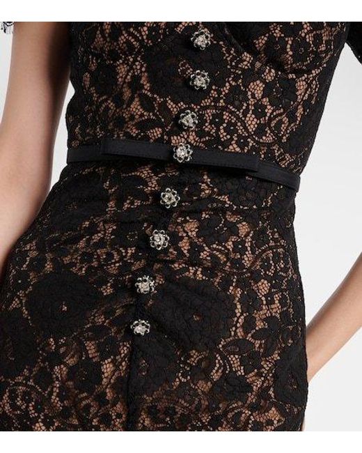 Self-Portrait Black Embellished Cotton-Blend Lace Midi Dress
