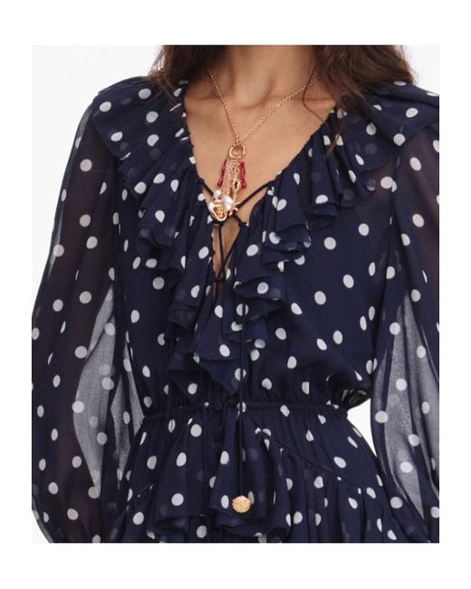 Self-Portrait Blue Polka Dot Georgette Ruffled Maxi Dress