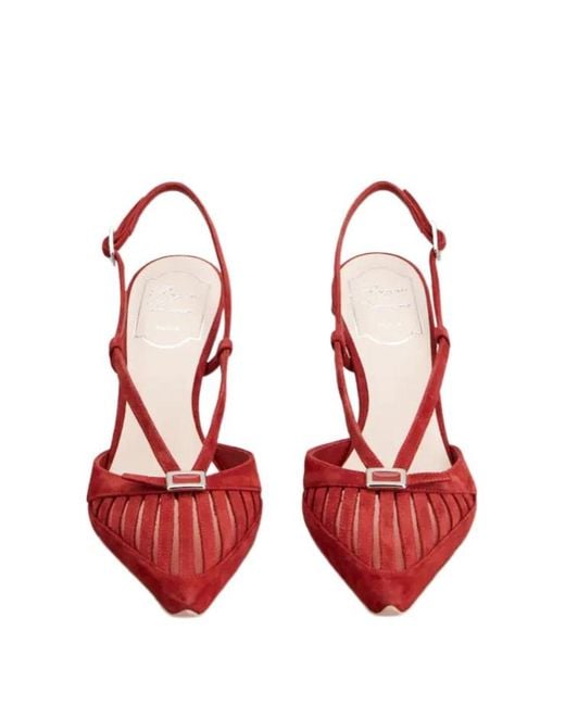 Roger Vivier Red Escarpins Dorsay Virgule En Cuir Velours