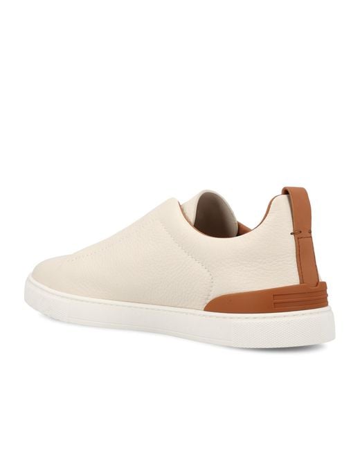 Zegna Natural Triple Stitch Leather Sneakers for men