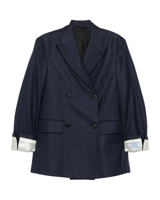 Prada Blue Double-Breasted Tailored Blazer