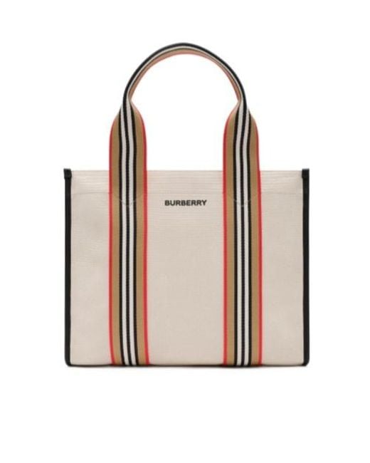 Burberry Pink Small Icon-Sripe-Trim Canvas Tote
