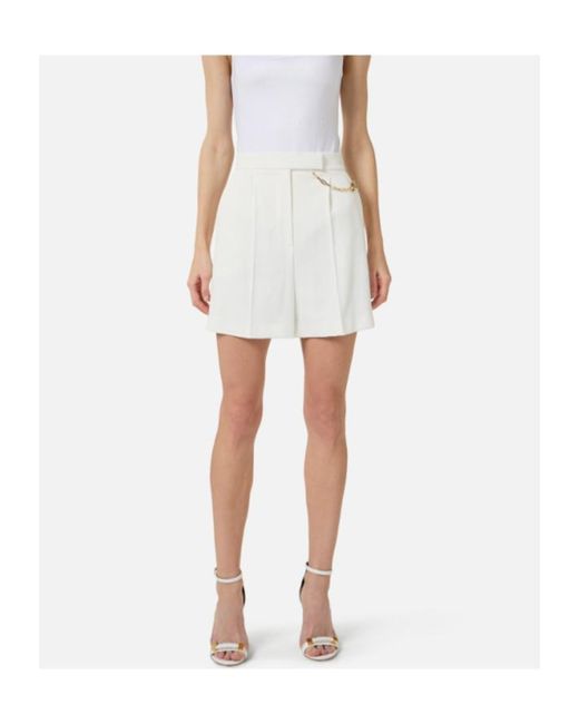 Elisabetta Franchi White Chained Detailed Pleated Shorts