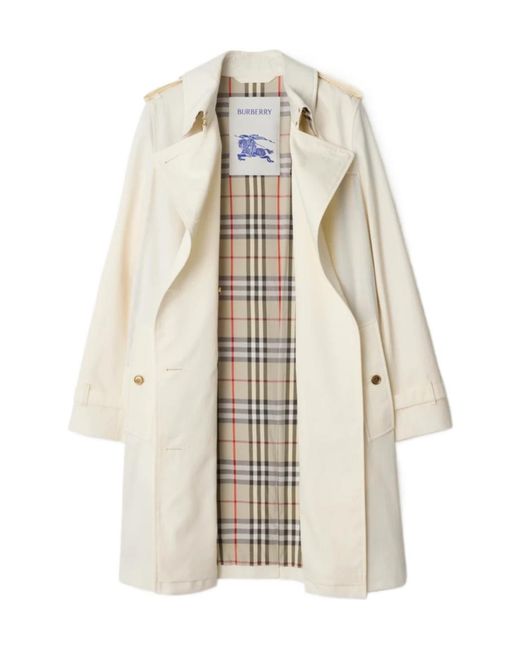 Burberry White Double Breasted Gabardine Kensington Trench Coat