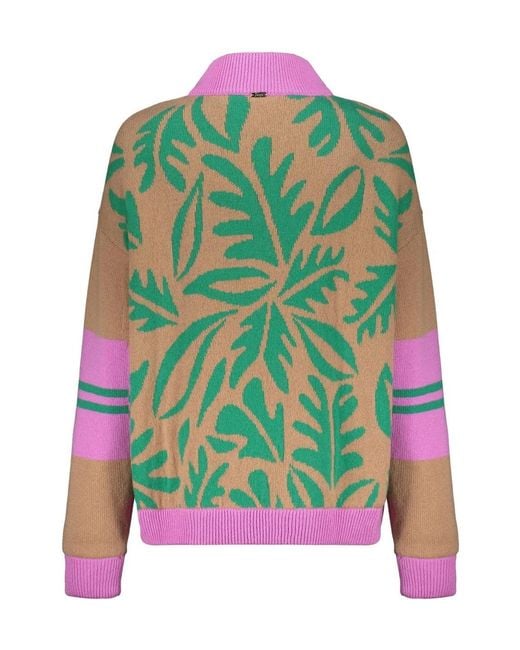 Herno Red Zip Leaf-Jacquard Cardigan