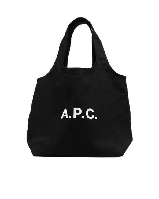 A.P.C. Black Ninon Logo Printed Shopper Bag