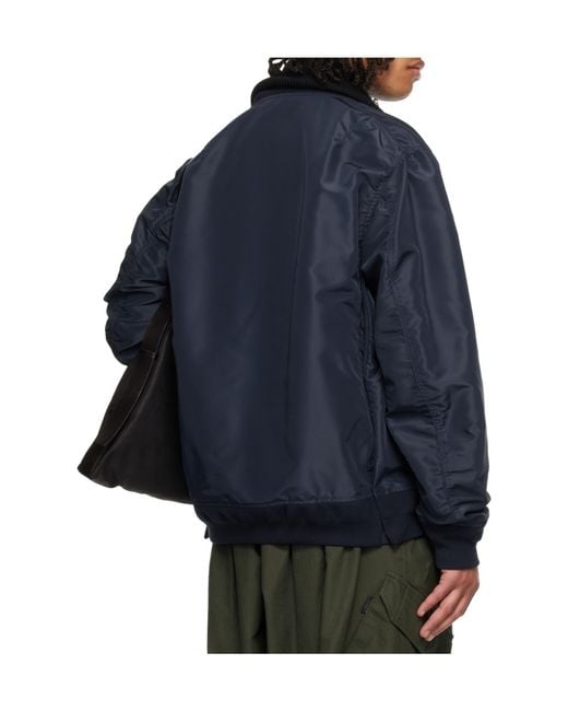 Sacai Blue Zip-Up Bomber Jacket for men
