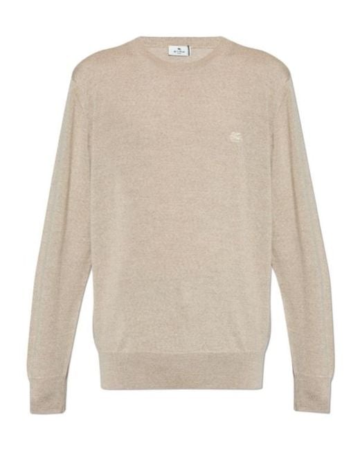Etro White Pegaso Embroidered Crewneck Jumper for men