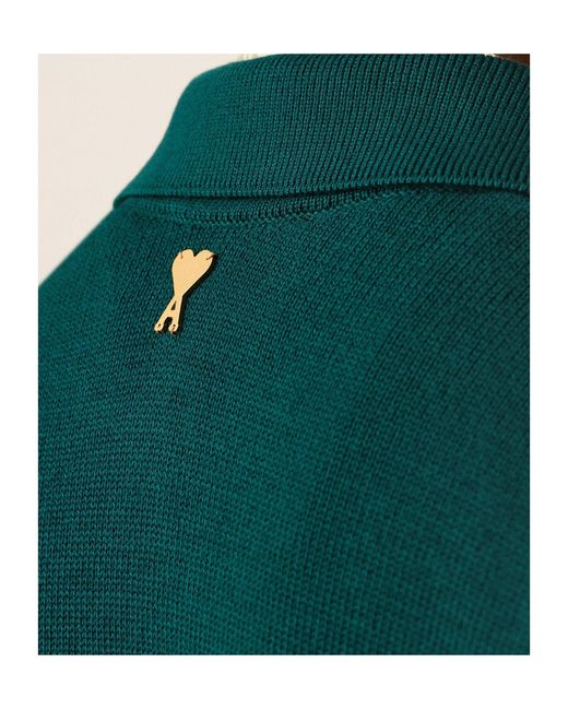 AMI Green Wool Knit Polo Shirt for men