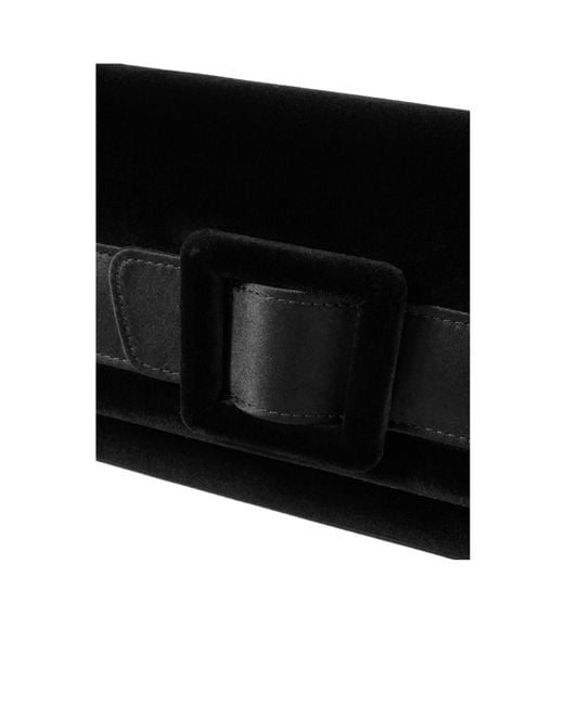Manolo Blahnik Black Buckle-Embellished Satin-Trimmed Velvet Clutch