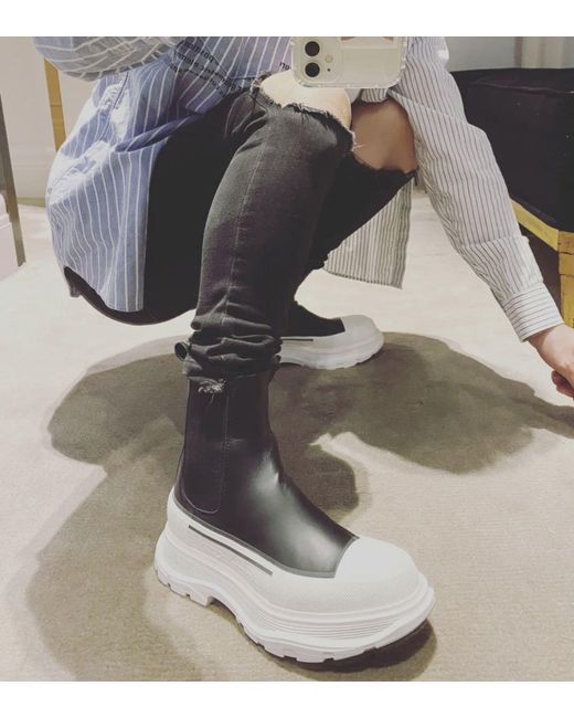 McQueen Black Tread Slick Chelsea Boots