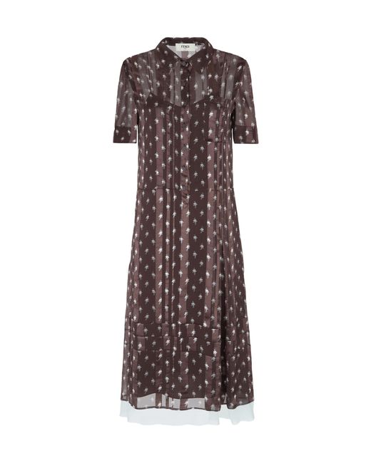 Fendi Brown Floral Printed Short Sleeved Shirt Dress