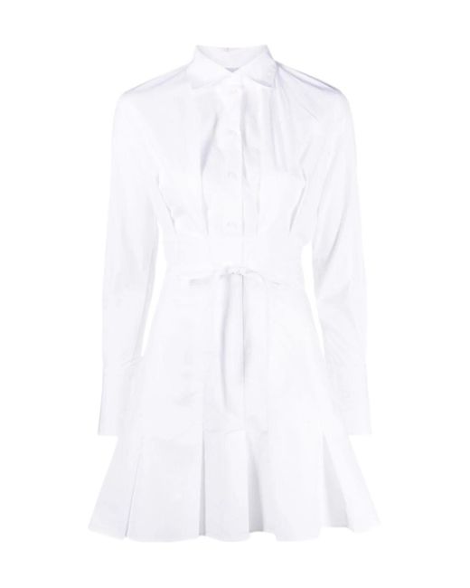Patou White Cut Out Detailed Pleated Mini Shirt Dress