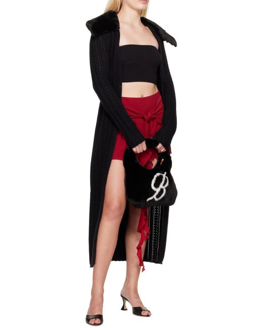 Blumarine Black Knitted Faux Fur Collared Dress