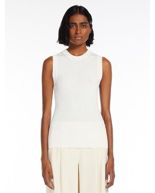 Sportmax White Straight Hem Sleeveless Top