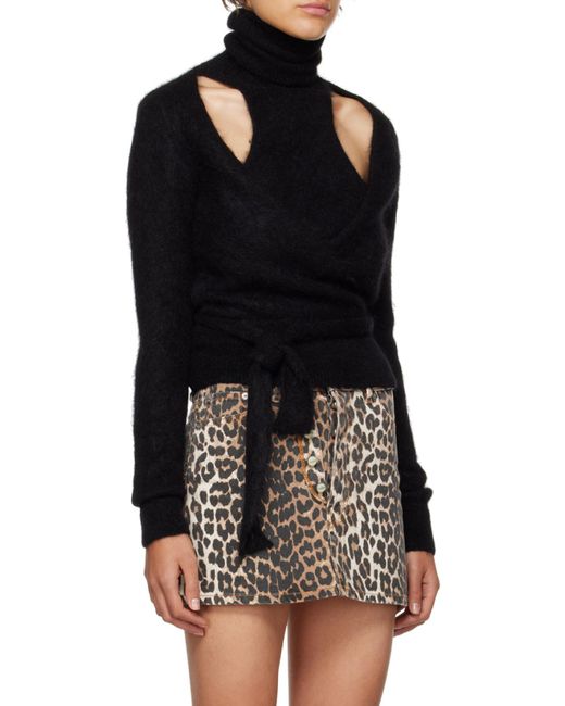 Ganni Black Brushed Wrap Blouse