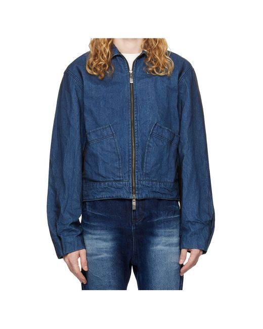 Adererror Blue Zippered Denim Jacket for men