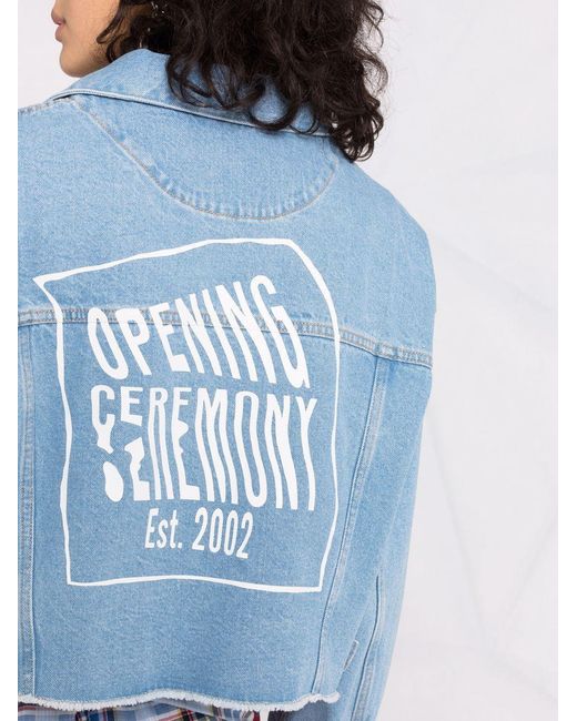 Opening Ceremony Blue Logo-Print Cropped Denim Jacket