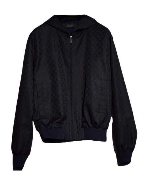 Gucci Blue Gg Zip-Up Hooded Jacket for men