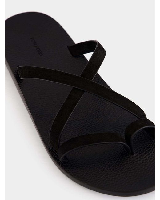 Tom Ford Black Cross-Strap Slippers for men