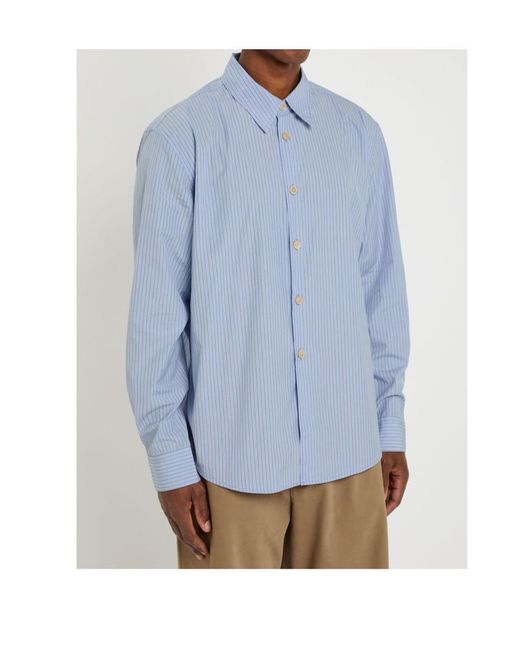 Our Legacy Blue Beyond Pinstriped Cotton-Poplin Shirt for men