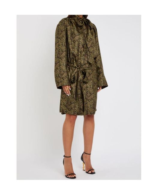 Saint Laurent Green Paisley Silk-Twill Midi Dress