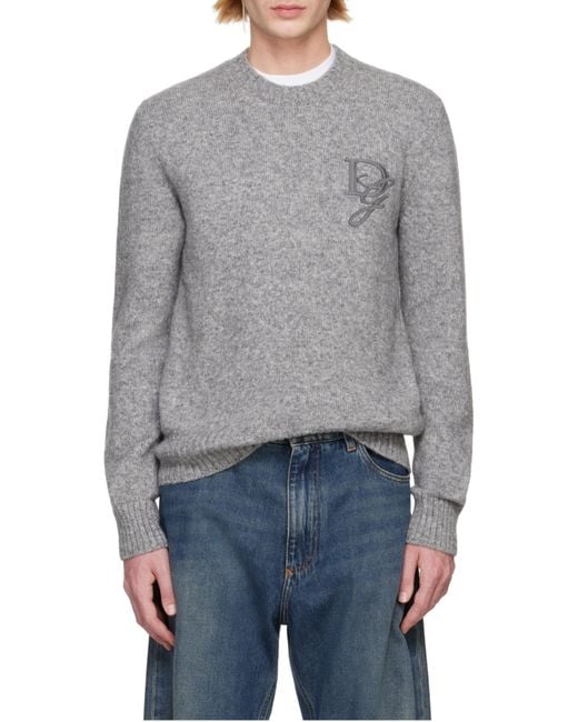 Dolce & Gabbana Gray Dg Embroidered Crewneck Jumper for men
