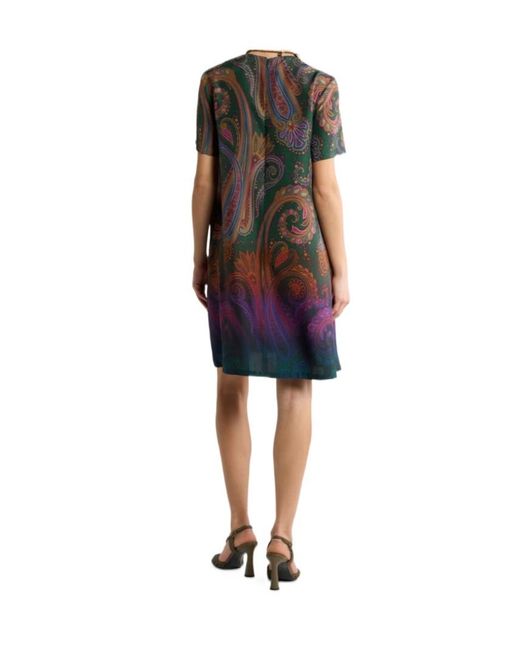 Etro Multicolor Mini Silk Tunic Dress With Degradé Paisley Motif