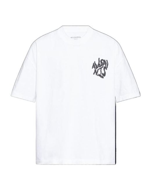 AllSaints White Logo Printed Crewneck T-Shirt for men