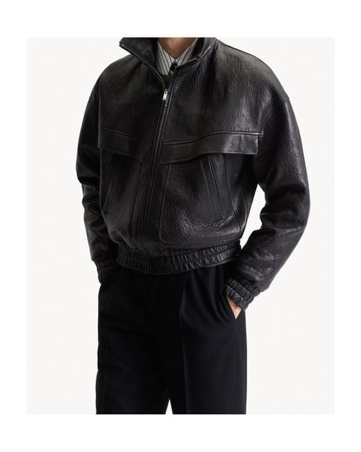 Saint Laurent Black Long-Sleeve Leather Jacket for men