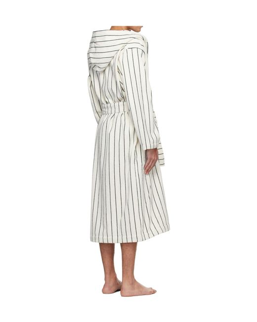 Tekla White Terry Hooded Lace-Up Bathrobe for men