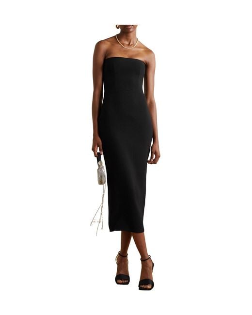 Alex Perry Black Callan Strapless Crepe Midi Dress