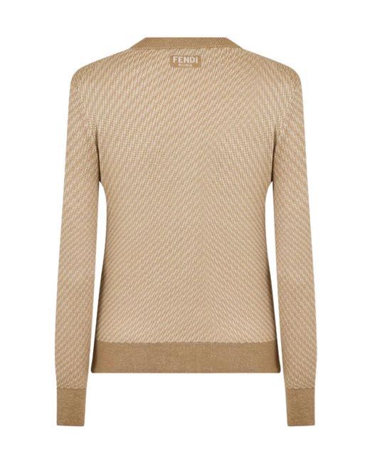Fendi Natural Round-Neck Long-Sleeve Knitted Sweater