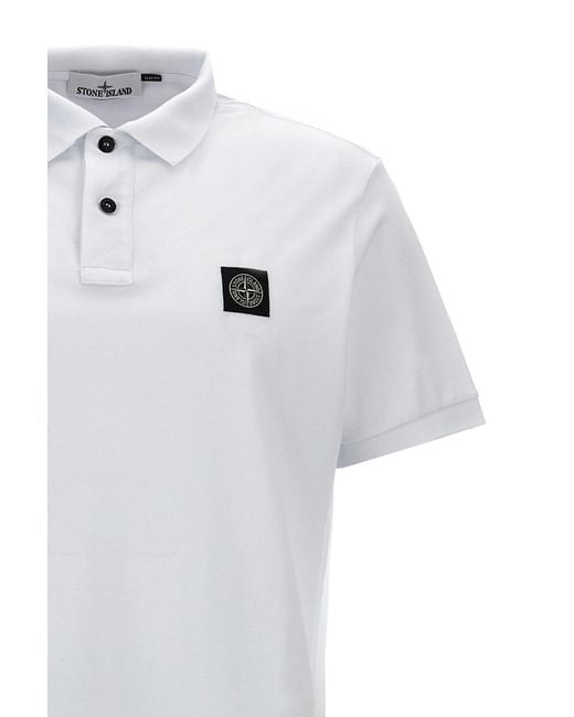 Stone Island White Logo Patch Polo Shirt for men
