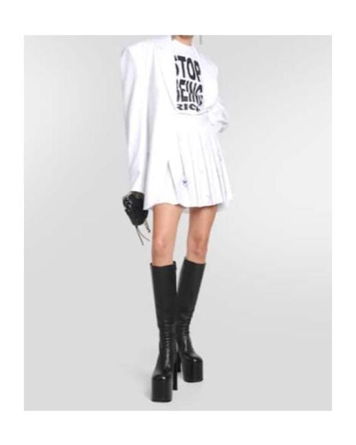 Vetements White Printed Pleated Cotton Miniskirt