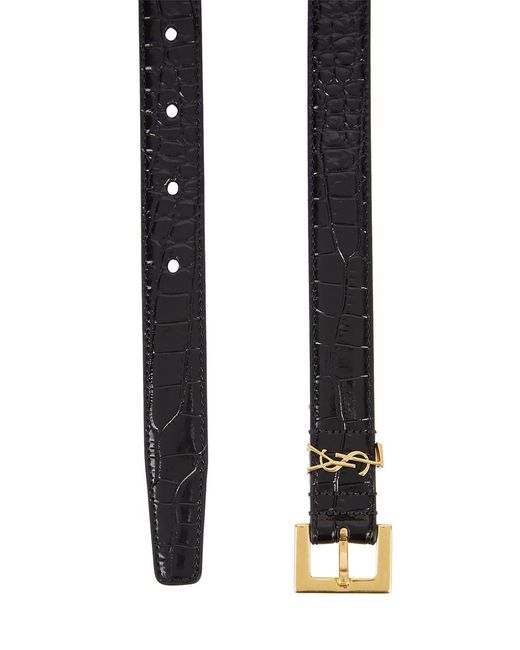 Saint Laurent White Patent Leather Crocodile Pattern Belt