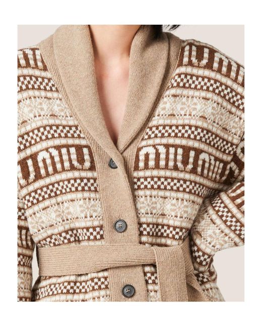 Miu Miu Brown Button-Up Belted Cardigan