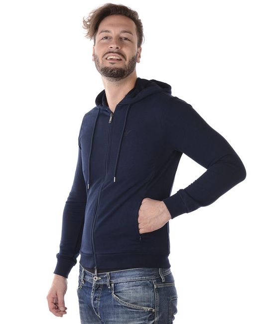 Emporio Armani Blue Hooded Long-Sleeved Sweater for men