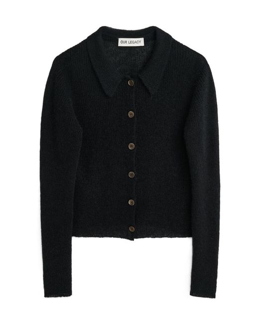Our Legacy Black Mazzy Long Sleeved Ribbed-Knit Cardigan