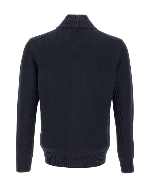 Kangra Cashmere Blue Kangra Ribbed Zip Stand-Collar Cardigan for men