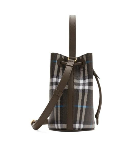 Burberry Black Checked Drawstring Bucket Bag
