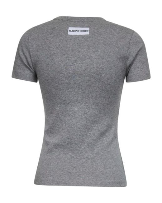 MARINE SERRE Gray Crescent Moon Embroidered Crewneck T-Shirt