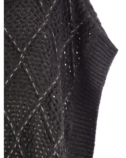 Peserico Black Hollow Shawl Sweater