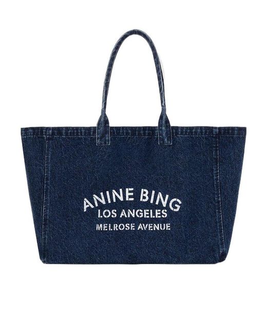 Anine Bing Blue Solid Color Denim Tote Bag