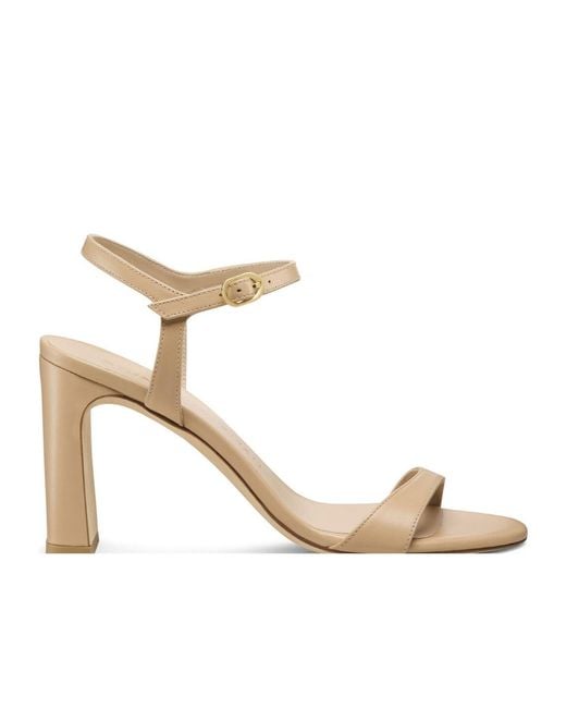 Stuart Weitzman Metallic Round-Toe High-Heeled Sandals