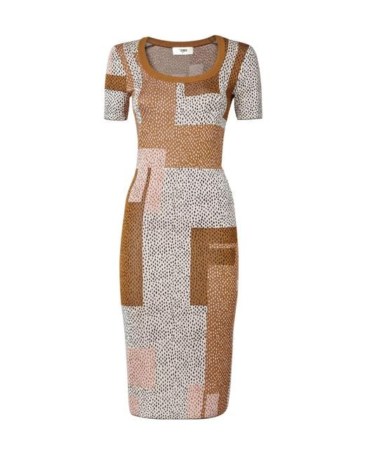 Fendi Peppered Falena Motif Square-Neck Midi Dress | Lyst