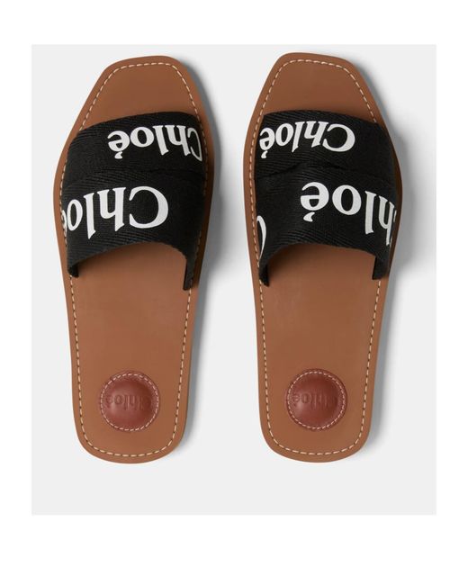 Chloé Brown Logo Slippers