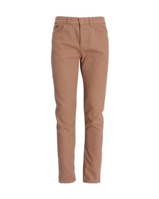 Boss Brown Cotton-Stretch Tapered-Leg Trousers for men