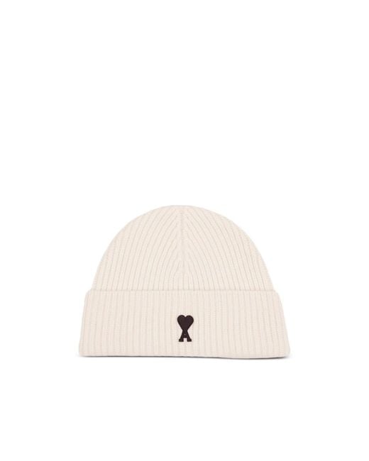 AMI Natural Ami De Coeur Logo Embroidered Beanie for men